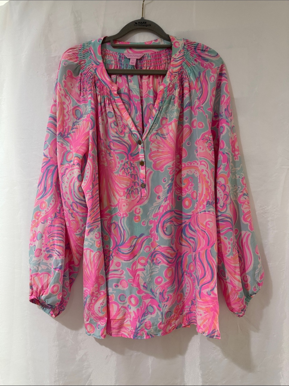 Lilly Pulitzer XL Elsa Silk Blouse Too Much Bubbly